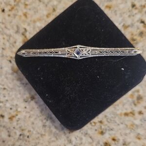 1930's ART DECO ANTIQUE Platinum and 14kt White Gold Sapphire Pin